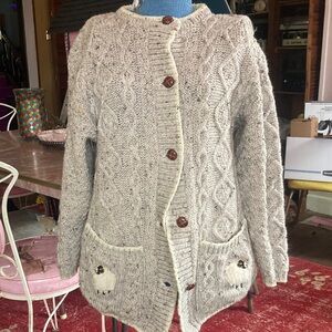 Women's Cream Cable Knit Button Cardigan Sweater